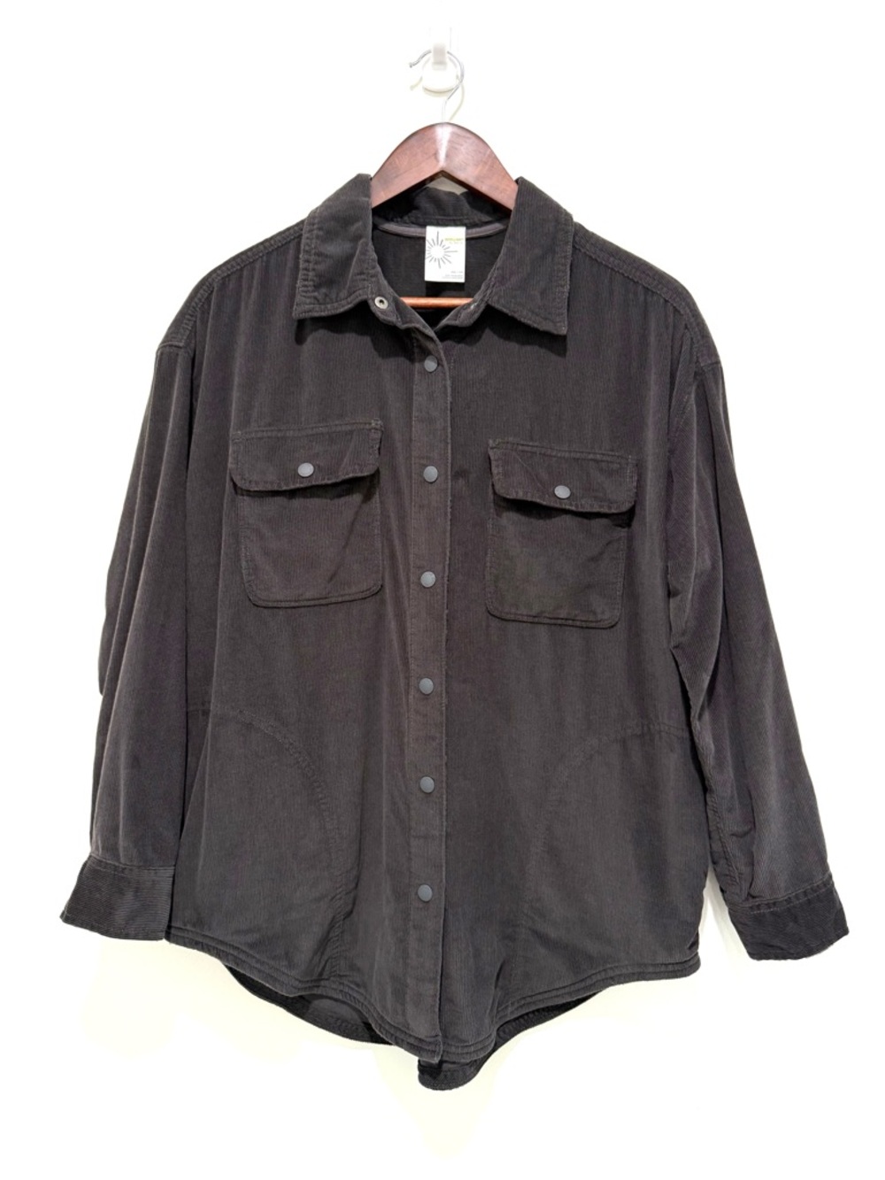 Offline By Aerie Black Corduroy Snap Button 100% Cotton Oversized Jacket Size XS